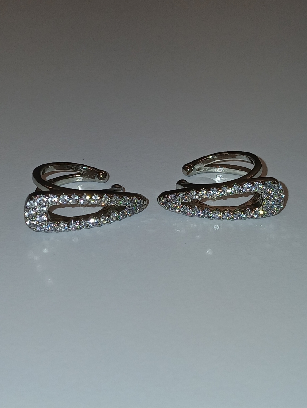 NEW! White Gold Plated Pavé Ear Cuffs - White Crystal Accent, Pretty Bird